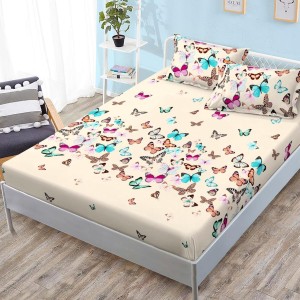 Cearsaf cu elastic, FINET, 180x200cm, 2 fete de perne 50x70cm, Bej, fluturi Cearsaf cu elastic, FINET, 180x200cm, 2 fete de perne 50x70cm, Bej, fluturi