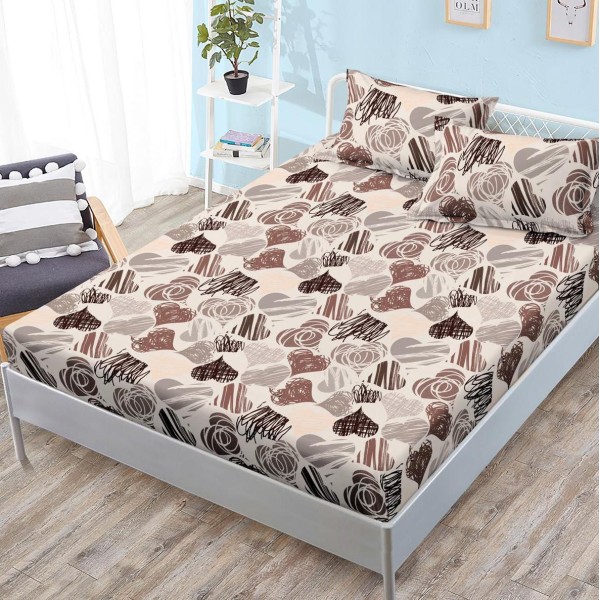 Cearsaf cu elastic, FINET, 180x200cm, 2 fete de perne 50x70cm, Maro, inimioare [1]