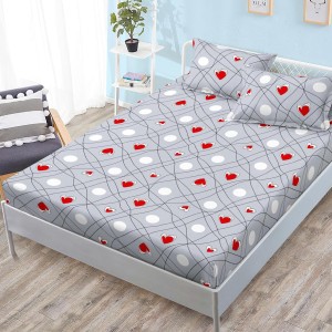 Cearsaf cu elastic, FINET, 180x200cm, 2 fete de perne 50x70cm, Gri, inimioare