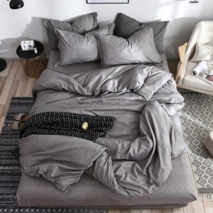 Lenjerie pat dublu (140x200cm, 160x200cm, 180x200cm), bumbac satinat, cearsaf clasic, 4 piese,  Gri