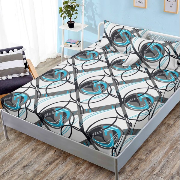 Cearsaf cu elastic, FINET, 180x200cm, 2 fete de perne 50x70cm, Gri, forme geometrice [1]
