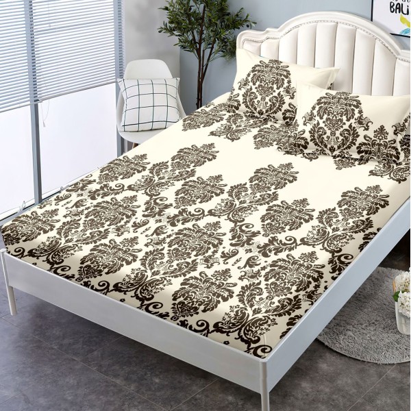Cearsaf cu elastic, FINET, 180x200cm, 2 fete de perne 50x70cm, Bej, model oriental [1]