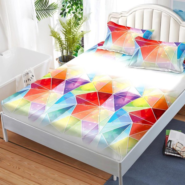 Cearsaf cu elastic, FINET, 180x200cm, 2 fete de perne 50x70cm, Rosu, forme geometrice [1]