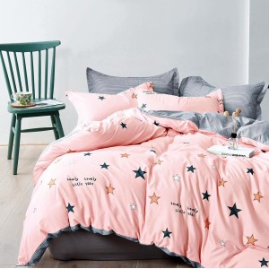 Lenjerie pat dublu cu Elastic (160x200cm si 180x200cm), bumbac satinat, Roz, stelute Lenjerie pat dublu cu Elastic (160x200cm si 180x200cm), bumbac satinat, Roz, stelute
