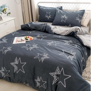 Lenjerie pat dublu cu Elastic, bumbac satinat, Gri, stelute Lenjerie pat dublu cu Elastic, bumbac satinat, Gri, stelute