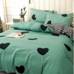 Lenjerie pat dublu cu Elastic (160x200cm si 180x200cm), bumbac satinat, Verde, inimioare Lenjerie pat dublu cu Elastic (160x200cm si 180x200cm), bumbac satinat, Verde, inimioare