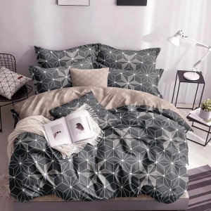 Lenjerie pat dublu cu Elastic, Gri, forme geometrice