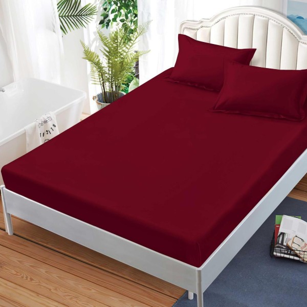 Cearsaf cu elastic, FINET, 180x200cm, 2 fete de perne 50x70cm, Grena [1]