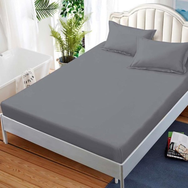 Cearsaf cu elastic, FINET, 180x200cm, 2 fete de perne 50x70cm, Gri inchis [1]