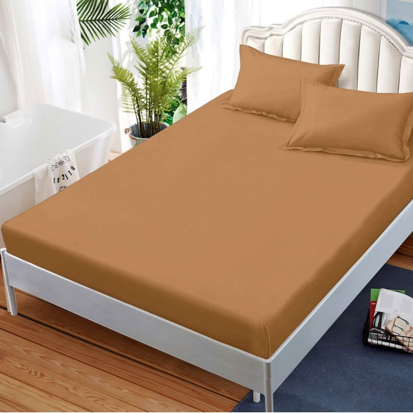 Cearsaf cu elastic, FINET, 180x200cm, 2 fete de perne 50x70cm, Camel [1]