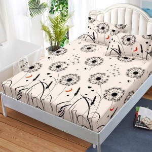 Cearsaf cu elastic, FINET, 180x200cm, 2 fete de perne 50x70cm, Negru, papadii, inimioare