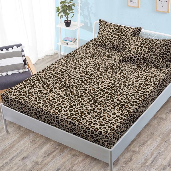 Cearsaf cu elastic, FINET, 180x200cm, 2 fete de perne 50x70cm, Maro, animal print [1]