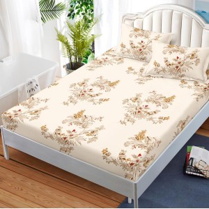 Cearsaf cu elastic, FINET, 180x200cm, 2 fete de perne 50x70cm, Bej, flori Cearsaf cu elastic, FINET, 180x200cm, 2 fete de perne 50x70cm, Bej, flori