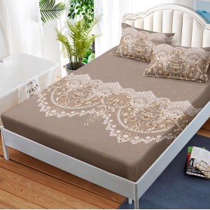 Cearsaf cu elastic, FINET, 180x200cm, 2 fete de perne 50x70cm, Maro, model oriental