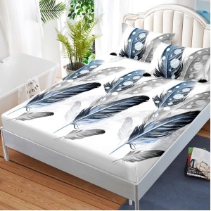 Cearsaf cu elastic, FINET, 180x200cm, 2 fete de perne 50x70cm, Albastru, pene