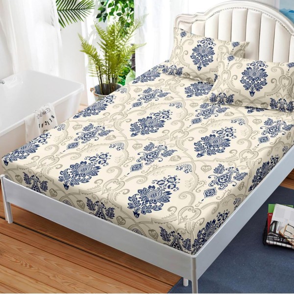 Cearsaf cu elastic, FINET, 180x200cm, 2 fete de perne 50x70cm, Albastru, model oriental [1]