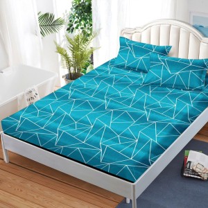 Cearsaf cu elastic, FINET, 180x200cm, 2 fete de perne 50x70cm, Bleu intens, forme geometrice