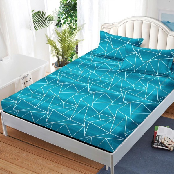 Cearsaf cu elastic, FINET, 180x200cm, 2 fete de perne 50x70cm, Bleu intens, forme geometrice [1]
