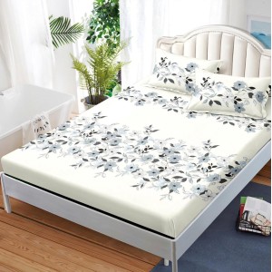 Cearsaf cu elastic, FINET, 180x200cm, 2 fete de perne 50x70cm, Gri, flori