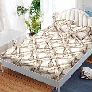 Cearsaf cu elastic, FINET, 180x200cm, 2 fete de perne 50x70cm, Maro, abstract