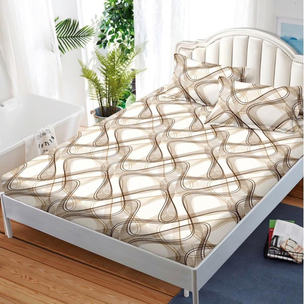 Cearsaf cu elastic, FINET, 180x200cm, 2 fete de perne 50x70cm, Maro, abstract [1]
