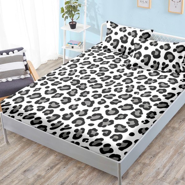 Cearsaf cu elastic, FINET, 180x200cm, 2 fete de perne 50x70cm, Gri, animal print [1]