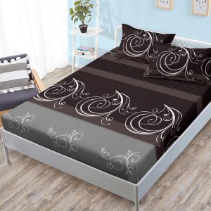 Cearsaf cu elastic, FINET, 180x200cm, 2 fete de perne 50x70cm, Maro, dungi Cearsaf cu elastic, FINET, 180x200cm, 2 fete de perne 50x70cm, Maro, dungi