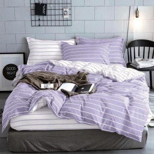 Lenjerie pat dublu cu Elastic (160x200cm si 180x200cm), bumbac satinat, Lila, dungi Lenjerie pat dublu cu Elastic (160x200cm si 180x200cm), bumbac satinat, Lila, dungi