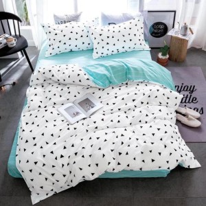 Lenjerie pat dublu cu Elastic (160x200cm si 180x200cm), bumbac satinat, Alb, forme geometrice