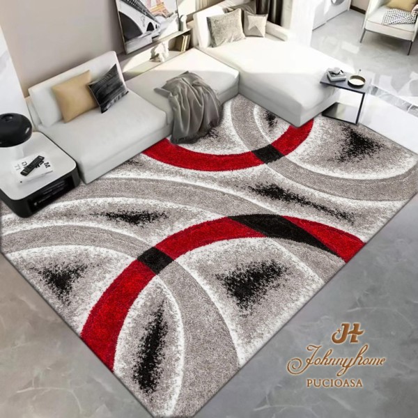 Covor 100x200cm pentru Dormitor si Living, Gri - Rosu [1]