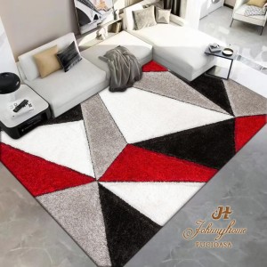 Covor 80x150cm pentru Dormitor si Living, Gri - Rosu - Alb - Negru Covor 80x150cm pentru Dormitor si Living, Gri - Rosu - Alb - Negru