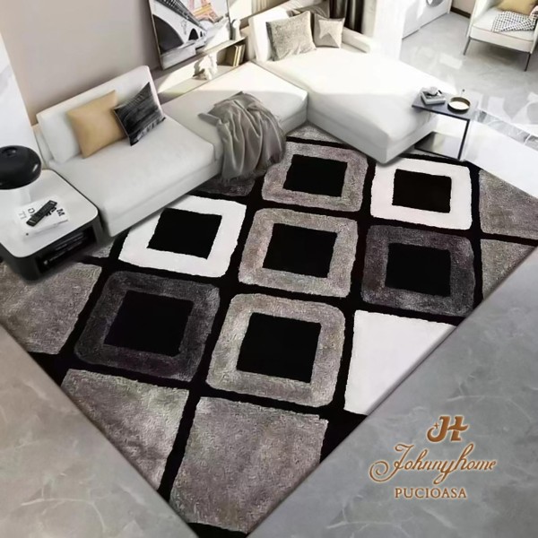 Covor 100x200cm pentru Dormitor si Living, Negru - Alb [1]