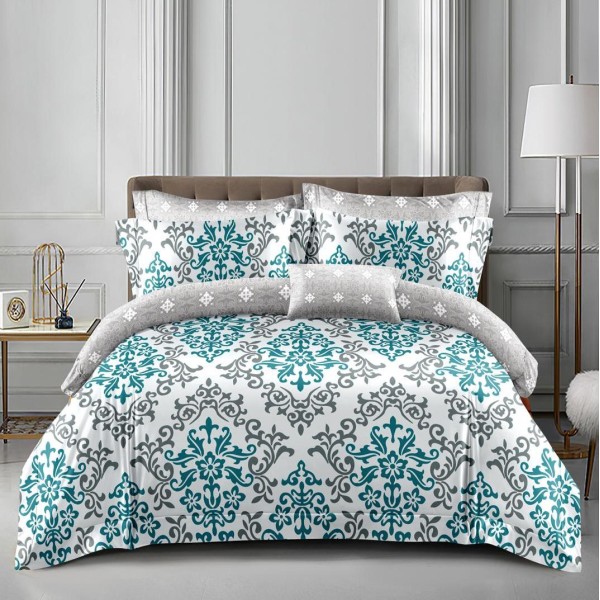 Lenjerie pat dublu cu Elastic (160x200cm si 180x200cm), bumbac satinat, Turquoise, oriental [1]