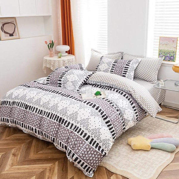 Lenjerie pat dublu cu Elastic (160x200cm si 180x200cm), bumbac satinat, Gri, forme geometrice [1]