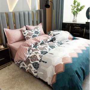 Lenjerie pat dublu (140x200cm, 160x200cm, 180x200cm), bumbac satinat, cearsaf clasic, 4 piese,  Turquoise, abstract Lenjerie pat dublu (140x200cm, 160x200cm, 180x200cm), bumbac satinat, cearsaf clasic, 4 piese,  Turquoise, abstract