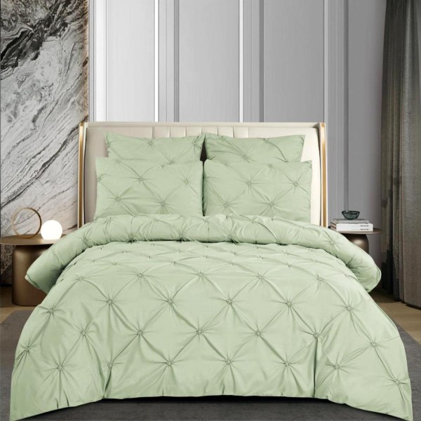 Lenjerie pat dublu,  FINET cu ELASTIC, 6 piese, PLIURI BRODATE, Verde [1]
