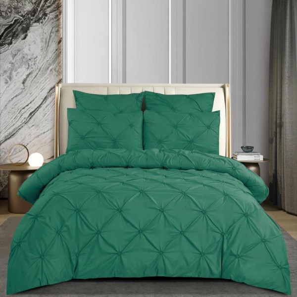 Lenjerie pat dublu,  FINET cu ELASTIC, 6 piese, PLIURI BRODATE, Verde smarald [1]