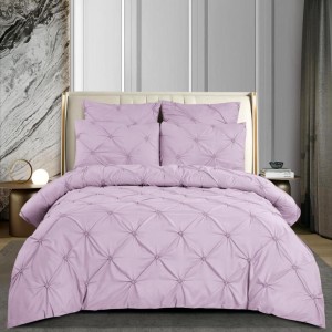 Lenjerie pat dublu,  FINET cu ELASTIC, 6 piese, PLIURI BRODATE, Lila