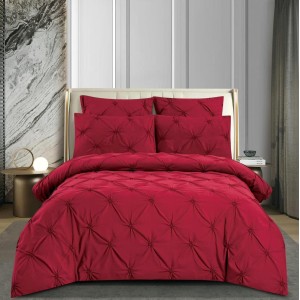 Lenjerie pat dublu,  FINET cu ELASTIC, 6 piese, PLIURI BRODATE, Visiniu