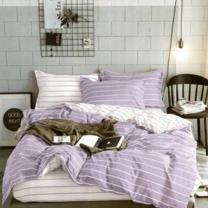 Lenjerie pat dublu (140x200cm, 160x200cm, 180x200cm), bumbac satinat, cearsaf clasic, 4 piese,  Lila, dungi Lenjerie pat dublu (140x200cm, 160x200cm, 180x200cm), bumbac satinat, cearsaf clasic, 4 piese,  Lila, dungi