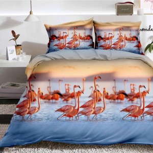 Lenjerie pat dublu (140x200cm, 160x200cm, 180x200cm), cearsaf clasic, imprimeu 3D, Albastru, flamingo Lenjerie pat dublu (140x200cm, 160x200cm, 180x200cm), cearsaf clasic, imprimeu 3D, Albastru, flamingo