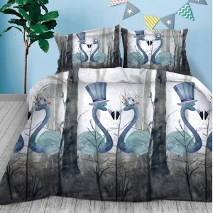 Lenjerie pat dublu, cearsaf clasic, imprimeu 3D, Gri, flamingo Lenjerie pat dublu, cearsaf clasic, imprimeu 3D, Gri, flamingo