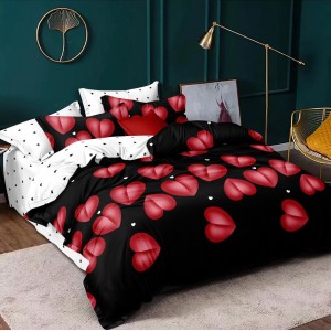 Lenjerie pat 1 PERSOANA, FINET, 4 piese, Negru, inimioare Lenjerie pat 1 PERSOANA, FINET, 4 piese, Negru, inimioare