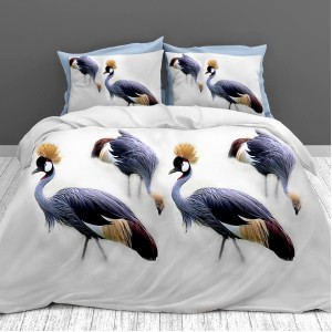 Lenjerie pat dublu, cearsaf clasic, imprimeu 3D, Gri, pasari Lenjerie pat dublu, cearsaf clasic, imprimeu 3D, Gri, pasari