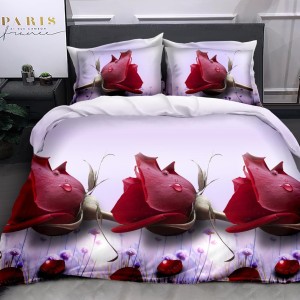 Lenjerie pat dublu, cearsaf clasic, imprimeu 3D, Rosu, trandafiri Lenjerie pat dublu, cearsaf clasic, imprimeu 3D, Rosu, trandafiri