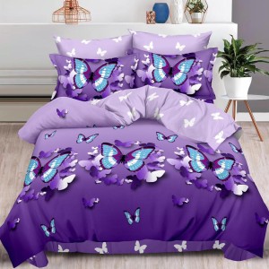 Lenjerie pat dublu, Finet, 6 piese, Mov, fluturi Lenjerie pat dublu, Finet, 6 piese, Mov, fluturi