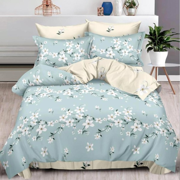 Lenjerie pat dublu (140x200cm, 160x200cm, 180x200cm),  FINET, 6 piese, Bleu, flori [1]