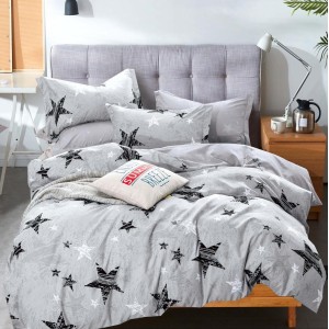 Lenjerie pat dublu (140x200cm, 160x200cm, 180x200cm),  FINET, 6 piese, Gri, stelute