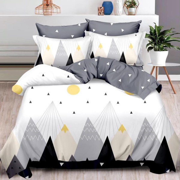 Lenjerie pat dublu (160x200cm, 180x200cm),  FINET, 6 piese, cu ELASTIC, Gri, munti [1]