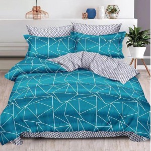 Lenjerie pat dublu, Finet, 6 piese, Turquoise, forme geometrice Lenjerie pat dublu, Finet, 6 piese, Turquoise, forme geometrice